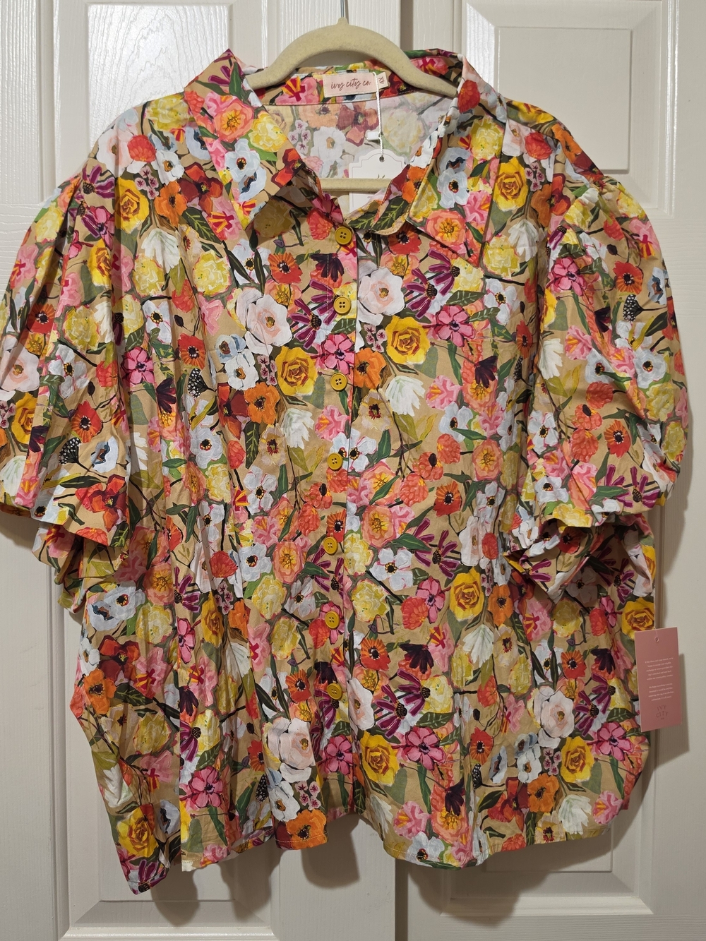 Ivy City Co Virginia Multicolored Floral Button Front Blouse Women's Size 4X